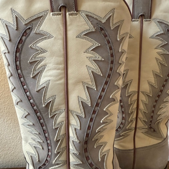 SARTORE Paris Western Cowboy Boots Womens EU 37 Cream Gray Leather Made in Italy - Picture 5 of 16